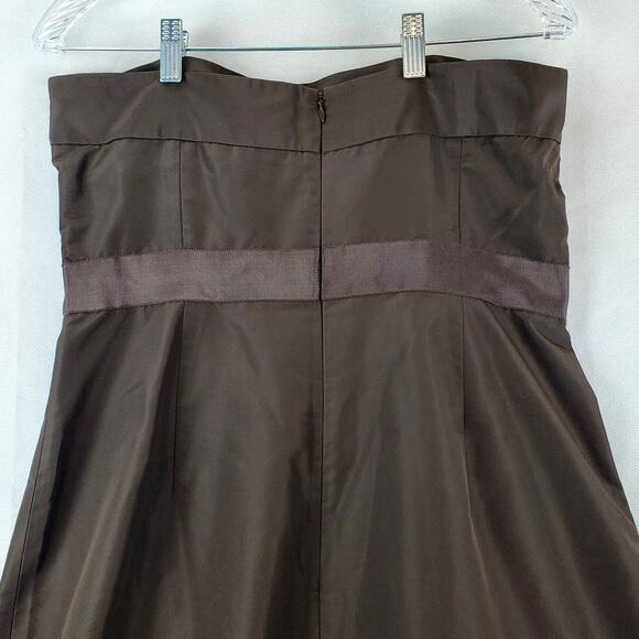 J Crew Silk Emma Faille Strapless Dress Chocolate Brown Knee Length Size 12 - Picture 7 of 9